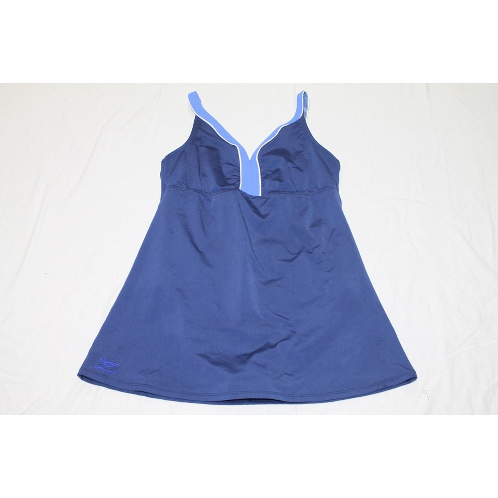 Speedo Endurance+ Swim Dress One Piece Swimsuit Navy Blue Size 14